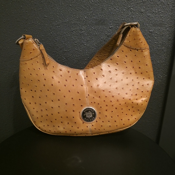Dooney & Bourke Handbags - Dooney & Bourke Ostrich-Embossed Leather Hobo Bag,  butterscotch color.